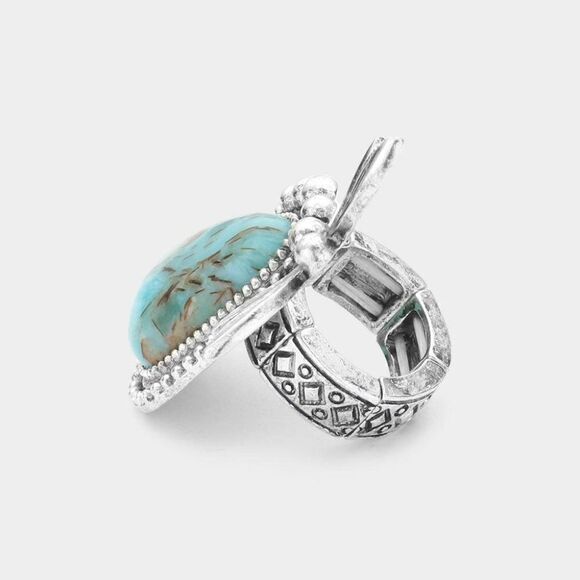 Turquoise Dragonfly Silver Stretch Ring NWT - Picture 2 of 6